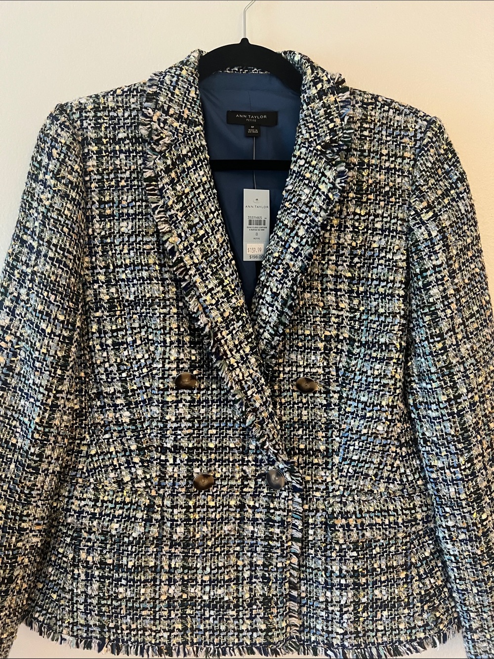 Ann Taylor Blue Multi-Color Tweed Double-Breasted Blazer